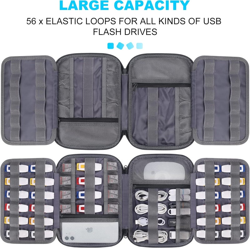 Lacdo USB Flash Drive Case Thumb Drive Holder Case Organizer Portable Electronic Accessories Storage Bag for SanDisk/SamData/Samsung USB Flash Drives Jump Drive Memory Stick, SD Card, Cables, Gray - Image 2